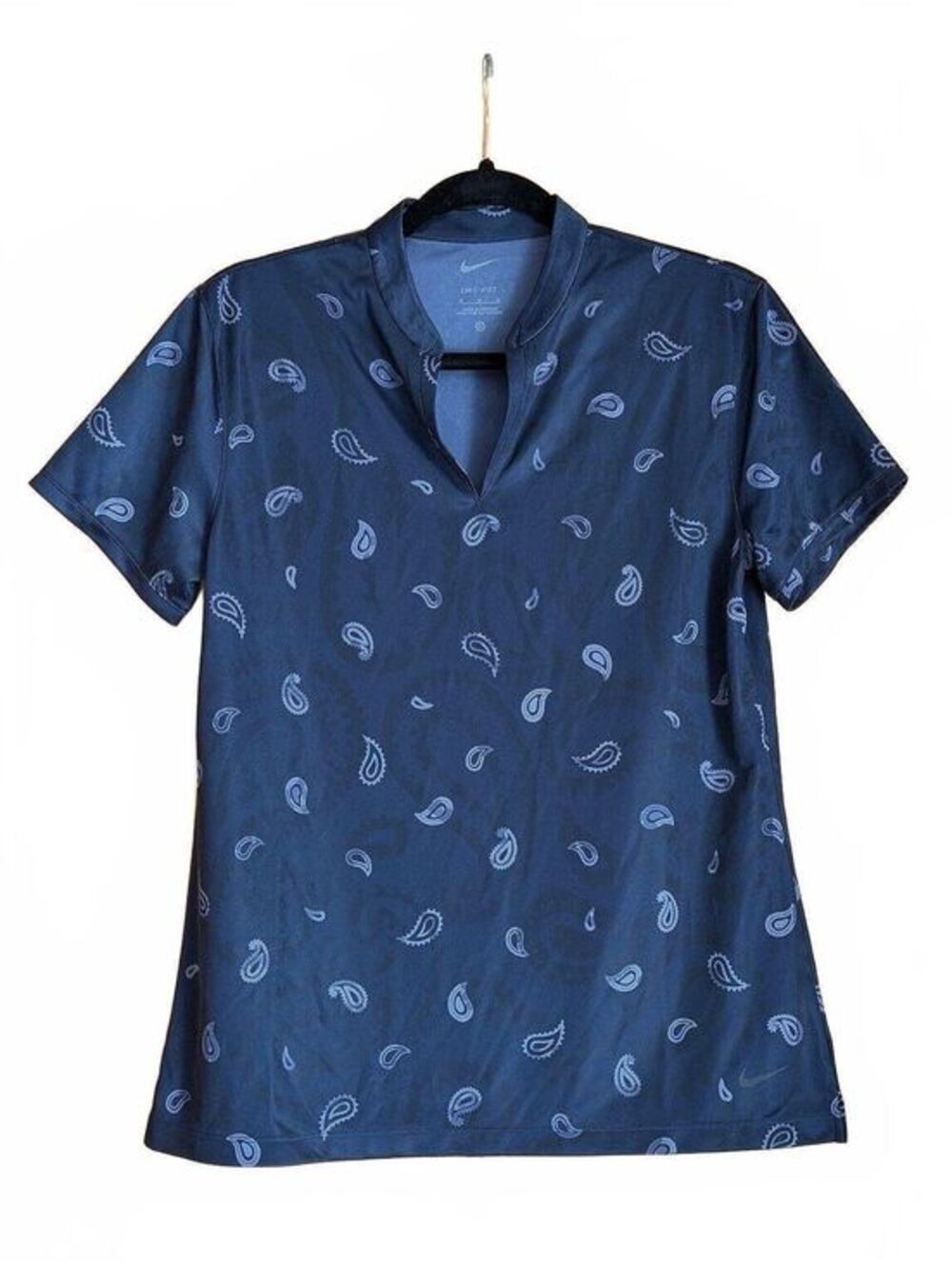 Nike Women's Golf Dri-FIT Shirt Navy Blue Paisley Print Size M